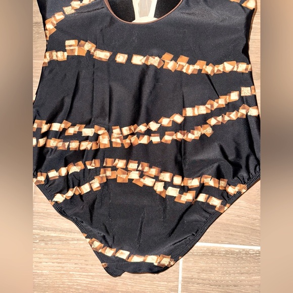 Sariana Designer One-Piece Swimsuit - Black/Brown/Gold Chic Chain Print Size 16 - Picture 8 of 11